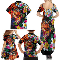 Hawaiian Lei Day Family Matching Summer Maxi Dress and Hawaiian Shirt Colorful Plumeria and Volcanic Turtle with Abstract Lava Texture LT03 - Polynesian Pride