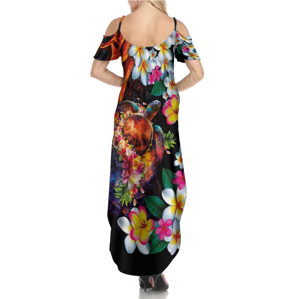 Hawaiian Lei Day Family Matching Summer Maxi Dress and Hawaiian Shirt Colorful Plumeria and Volcanic Turtle with Abstract Lava Texture LT03 - Polynesian Pride