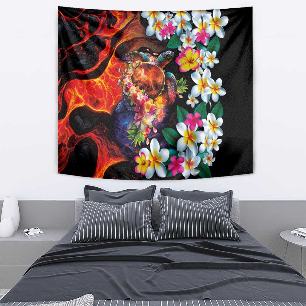 Hawaiian Lei Day Tapestry Colorful Plumeria and Volcanic Turtle with Abstract Lava Texture LT03 - Polynesian Pride