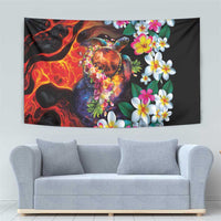 Hawaiian Lei Day Tapestry Colorful Plumeria and Volcanic Turtle with Abstract Lava Texture LT03 - Polynesian Pride
