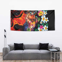 Hawaiian Lei Day Tapestry Colorful Plumeria and Volcanic Turtle with Abstract Lava Texture LT03 - Polynesian Pride