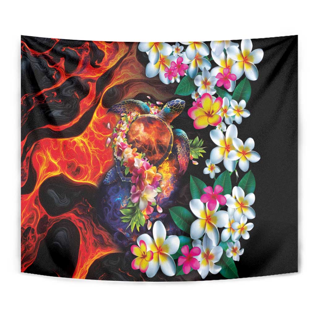 Hawaiian Lei Day Tapestry Colorful Plumeria and Volcanic Turtle with Abstract Lava Texture LT03 - Polynesian Pride