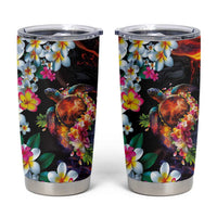 Hawaiian Lei Day Tumbler Cup Colorful Plumeria and Volcanic Turtle with Abstract Lava Texture LT03 Black - Polynesian Pride