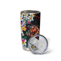 Hawaiian Lei Day Tumbler Cup Colorful Plumeria and Volcanic Turtle with Abstract Lava Texture LT03 - Polynesian Pride