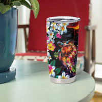 Hawaiian Lei Day Tumbler Cup Colorful Plumeria and Volcanic Turtle with Abstract Lava Texture LT03 - Polynesian Pride