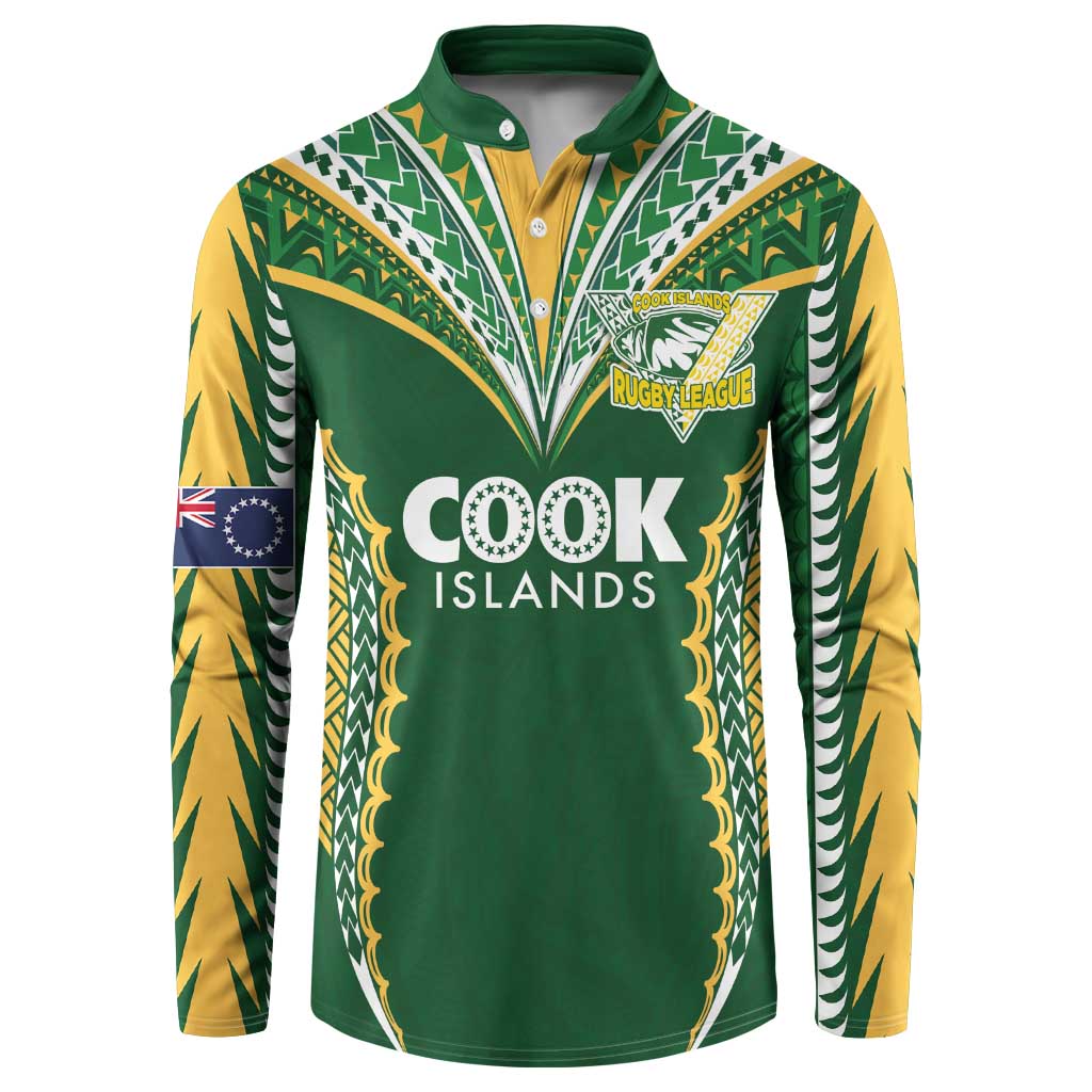 Custom Cook Islands Rugby League Button Sweatshirt Tatau Tribal Pattern-Special Edition Green Color LT03 Green-Yellow - Polynesian Pride
