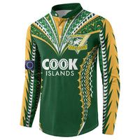 Custom Cook Islands Rugby League Button Sweatshirt Tatau Tribal Pattern-Special Edition Green Color LT03 - Polynesian Pride