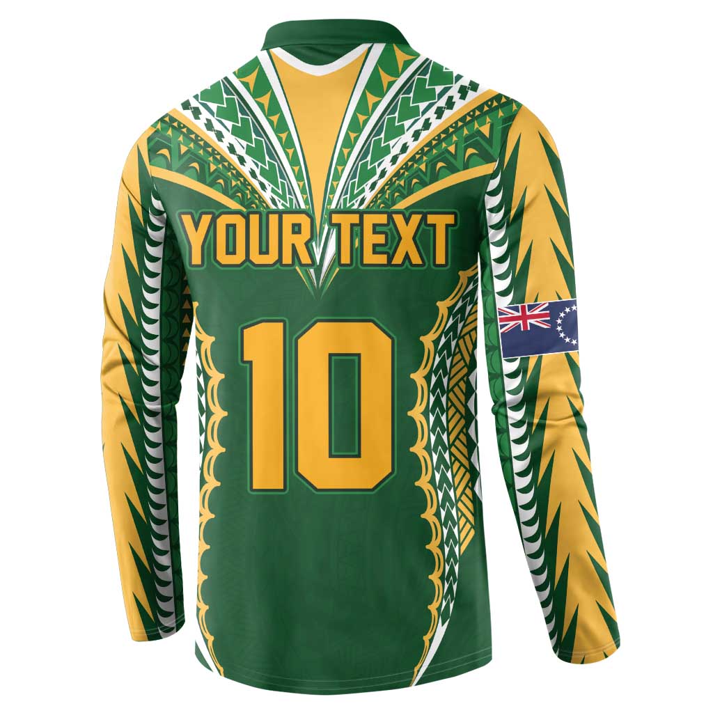 Custom Cook Islands Rugby League Button Sweatshirt Tatau Tribal Pattern-Special Edition Green Color LT03 - Polynesian Pride