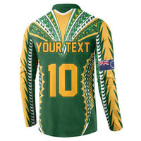 Custom Cook Islands Rugby League Button Sweatshirt Tatau Tribal Pattern-Special Edition Green Color LT03 - Polynesian Pride
