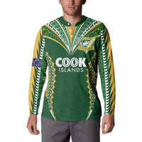 Custom Cook Islands Rugby League Button Sweatshirt Tatau Tribal Pattern-Special Edition Green Color LT03 - Polynesian Pride