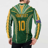Custom Cook Islands Rugby League Button Sweatshirt Tatau Tribal Pattern-Special Edition Green Color LT03 - Polynesian Pride