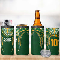 Custom Cook Island Rugby League 2025 4 in 1 Can Cooler Tumbler Tatau Tribal Pattern-Special Edition Green Color LT03 - Polynesian Pride