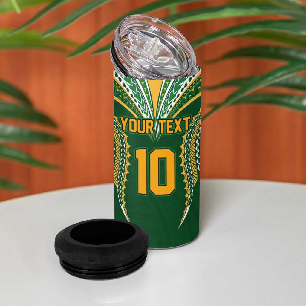 Custom Cook Island Rugby League 2025 4 in 1 Can Cooler Tumbler Tatau Tribal Pattern-Special Edition Green Color LT03 - Polynesian Pride