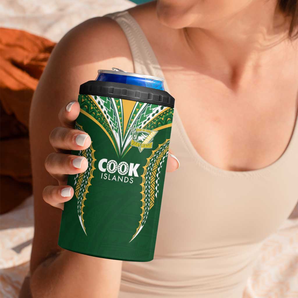Custom Cook Island Rugby League 2025 4 in 1 Can Cooler Tumbler Tatau Tribal Pattern-Special Edition Green Color LT03 - Polynesian Pride