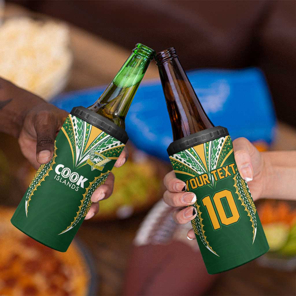 Custom Cook Island Rugby League 2025 4 in 1 Can Cooler Tumbler Tatau Tribal Pattern-Special Edition Green Color LT03 - Polynesian Pride