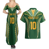 Custom Cook Islands Rugby League Couples Matching Summer Maxi Dress and Hawaiian Shirt Tatau Tribal Pattern-Special Edition Green Color LT03 - Polynesian Pride