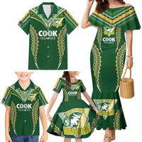 Custom Cook Islands Rugby League Family Matching Mermaid Dress and Hawaiian Shirt Tatau Tribal Pattern-Special Edition Green Color LT03 - Polynesian Pride