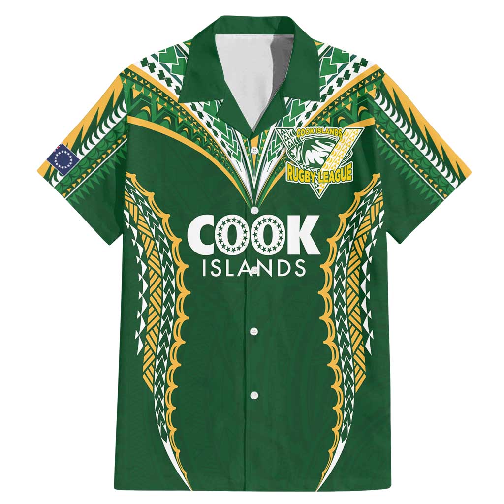 Custom Cook Islands Rugby League Family Matching Mermaid Dress and Hawaiian Shirt Tatau Tribal Pattern-Special Edition Green Color LT03 Dad's Shirt - Short Sleeve Green-Yellow - Polynesian Pride