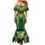Custom Cook Islands Rugby League Family Matching Mermaid Dress and Hawaiian Shirt Tatau Tribal Pattern-Special Edition Green Color