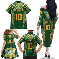 Custom Cook Islands Rugby League Family Matching Off The Shoulder Long Sleeve Dress and Hawaiian Shirt Tatau Tribal Pattern-Special Edition Green Color LT03 - Polynesian Pride