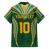 Custom Cook Islands Rugby League Family Matching Off The Shoulder Long Sleeve Dress and Hawaiian Shirt Tatau Tribal Pattern-Special Edition Green Color LT03 - Polynesian Pride