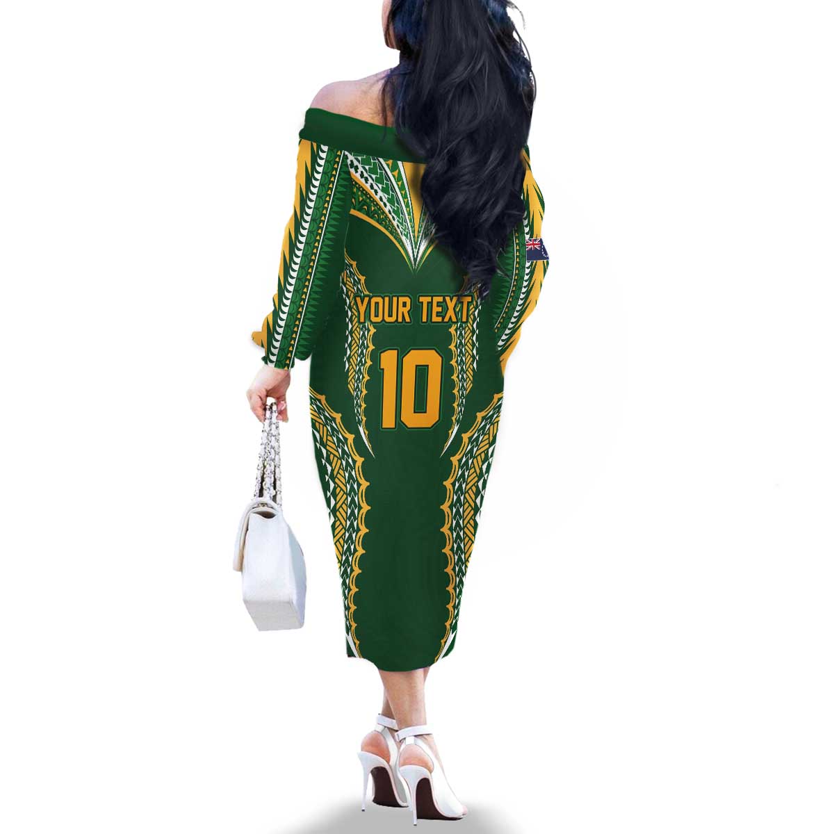 Custom Cook Islands Rugby League Family Matching Off The Shoulder Long Sleeve Dress and Hawaiian Shirt Tatau Tribal Pattern-Special Edition Green Color LT03 - Polynesian Pride