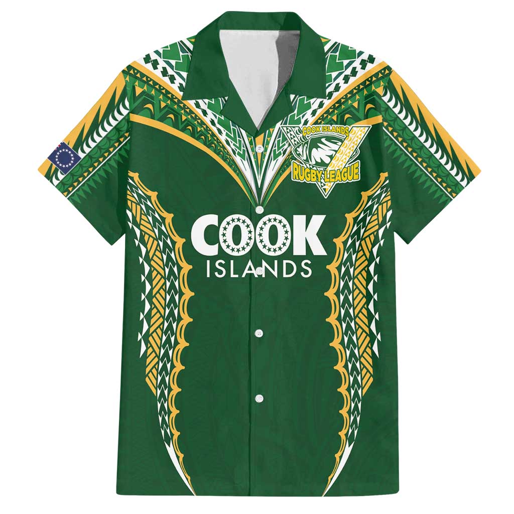 Custom Cook Islands Rugby League Family Matching Off Shoulder Maxi Dress and Hawaiian Shirt Tatau Tribal Pattern-Special Edition Green Color LT03 Dad's Shirt - Short Sleeve Green-Yellow - Polynesian Pride