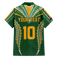 Custom Cook Islands Rugby League Family Matching Off Shoulder Maxi Dress and Hawaiian Shirt Tatau Tribal Pattern-Special Edition Green Color LT03 - Polynesian Pride