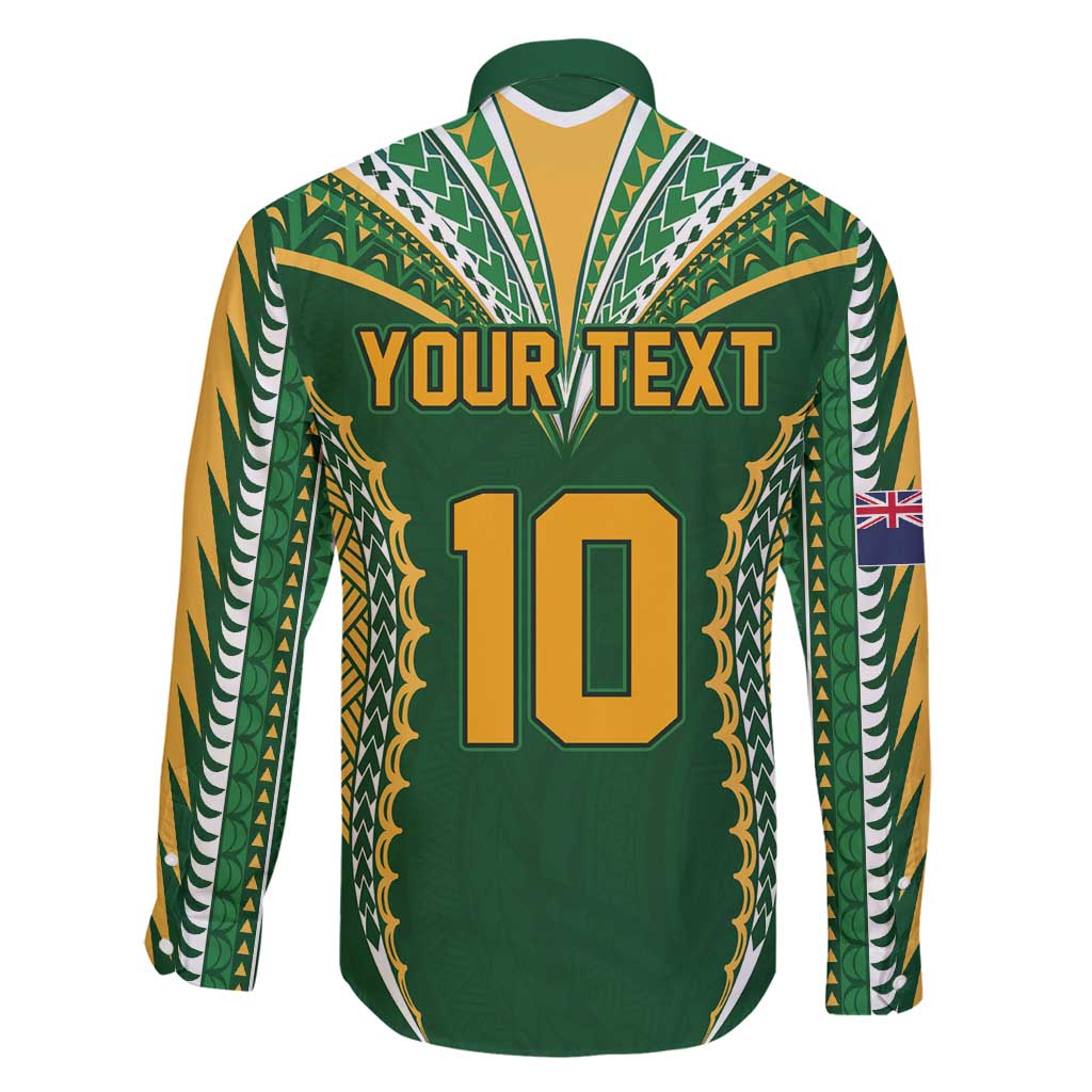 Custom Cook Islands Rugby League Family Matching Off Shoulder Maxi Dress and Hawaiian Shirt Tatau Tribal Pattern-Special Edition Green Color LT03 - Polynesian Pride