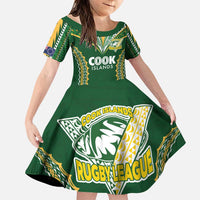 Custom Cook Islands Rugby League Family Matching Puletasi and Hawaiian Shirt Tatau Tribal Pattern-Special Edition Green Color LT03 Daughter's Dress Green-Yellow - Polynesian Pride