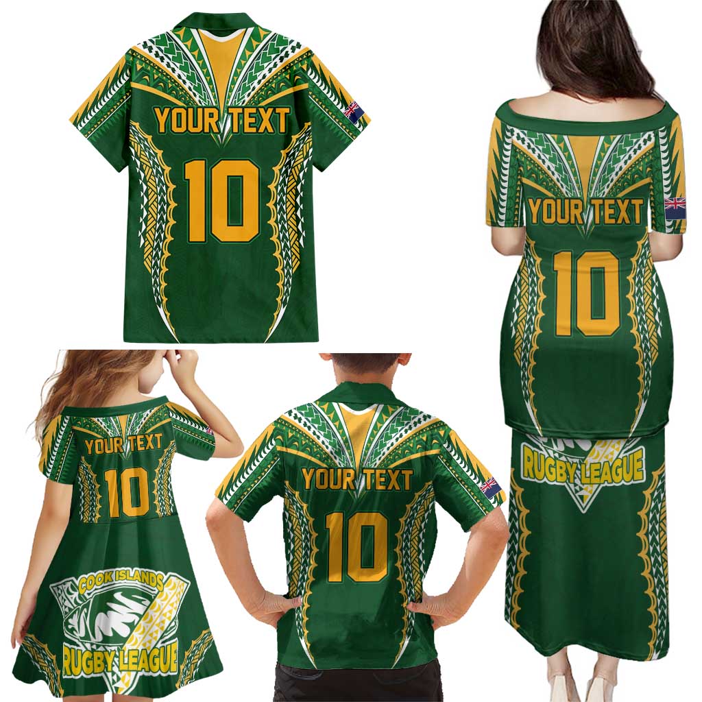 Custom Cook Islands Rugby League Family Matching Puletasi and Hawaiian Shirt Tatau Tribal Pattern-Special Edition Green Color LT03 - Polynesian Pride