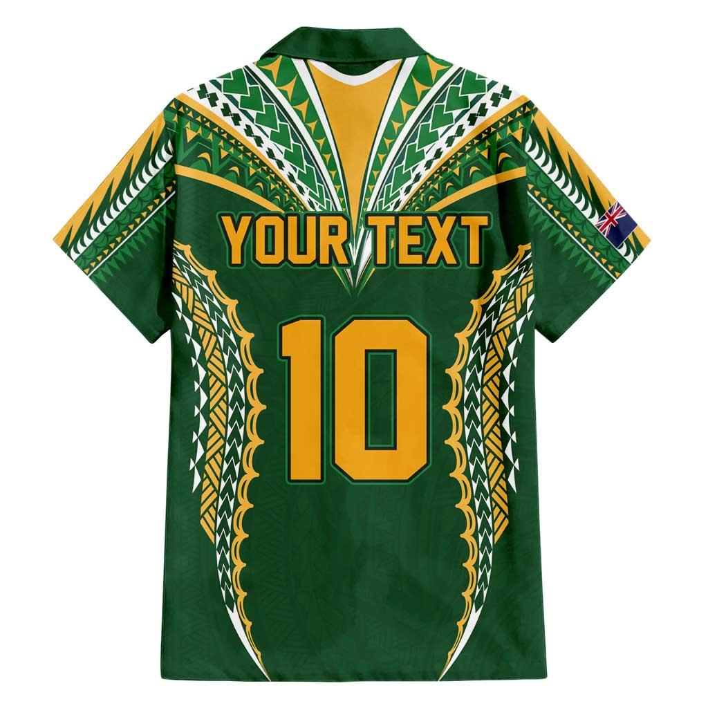 Custom Cook Islands Rugby League Family Matching Short Sleeve Bodycon Dress and Hawaiian Shirt Tatau Tribal Pattern-Special Edition Green Color LT03 - Polynesian Pride