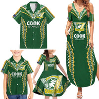 Custom Cook Islands Rugby League Family Matching Summer Maxi Dress and Hawaiian Shirt Tatau Tribal Pattern-Special Edition Green Color LT03 - Polynesian Pride