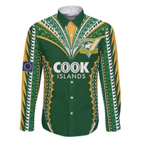 Custom Cook Islands Rugby League Family Matching Summer Maxi Dress and Hawaiian Shirt Tatau Tribal Pattern-Special Edition Green Color LT03 Dad's Shirt - Long Sleeve Green-Yellow - Polynesian Pride