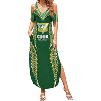 Custom Cook Islands Rugby League Family Matching Summer Maxi Dress and Hawaiian Shirt Tatau Tribal Pattern-Special Edition Green Color LT03 Mom's Dress Green-Yellow - Polynesian Pride