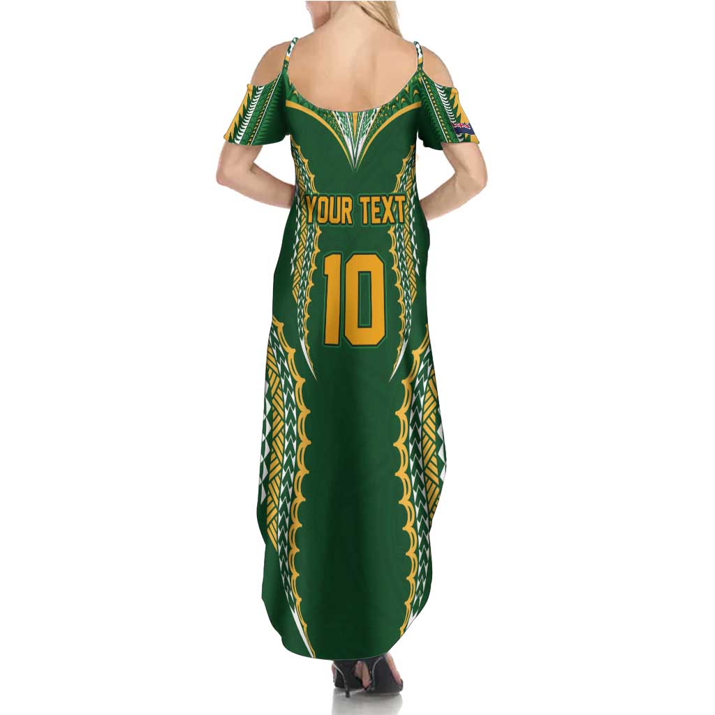 Custom Cook Islands Rugby League Family Matching Summer Maxi Dress and Hawaiian Shirt Tatau Tribal Pattern-Special Edition Green Color LT03 - Polynesian Pride