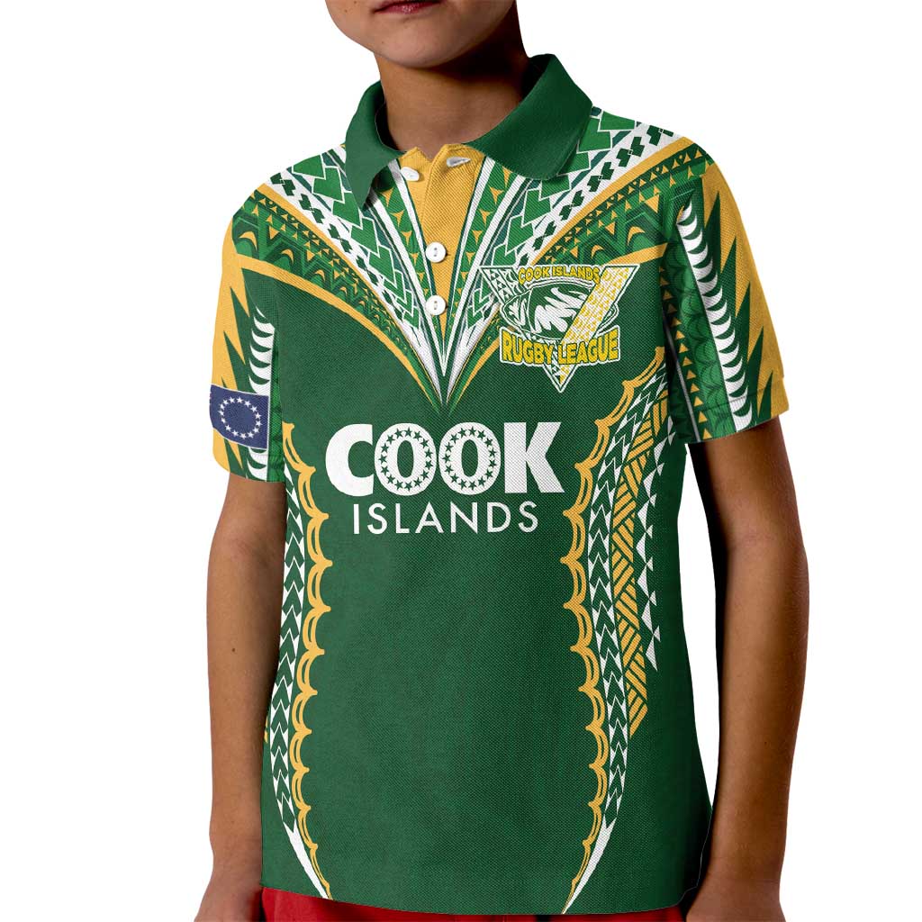 Custom Cook Islands Rugby League Kid Polo Shirt Tatau Tribal Pattern-Special Edition Green Color