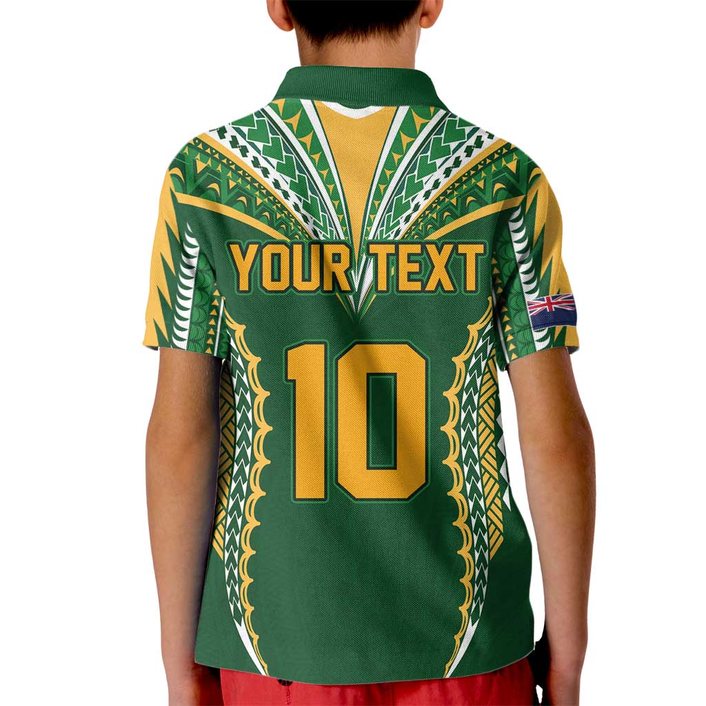 Custom Cook Islands Rugby League Kid Polo Shirt Tatau Tribal Pattern-Special Edition Green Color