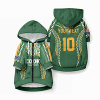 Custom Cook Islands Rugby League Pet Hoodie LT03 Zip-up Green-Yellow - Polynesian Pride