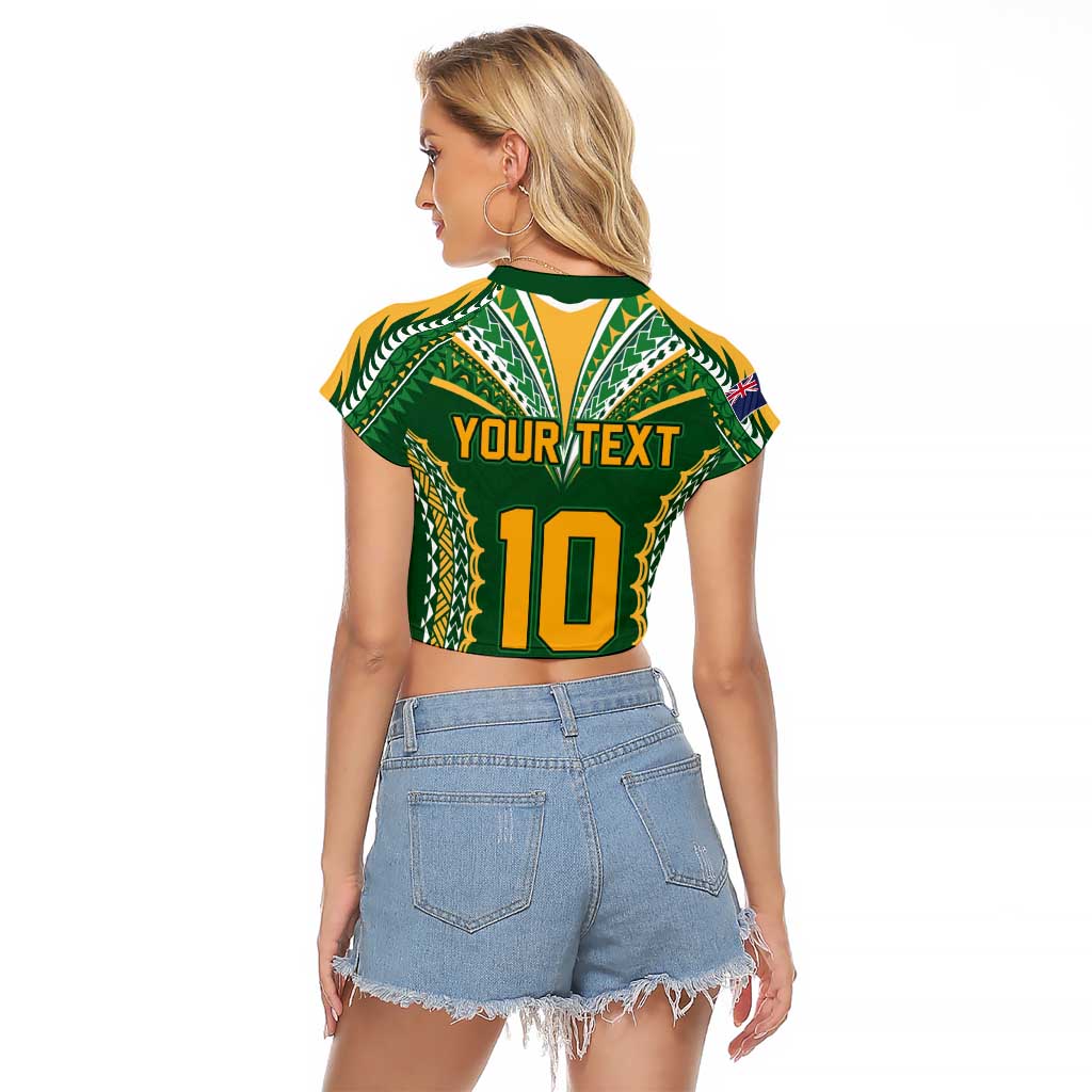 Custom Cook Islands Rugby League Raglan Cropped T Shirt Tatau Tribal Pattern-Special Edition Green Color