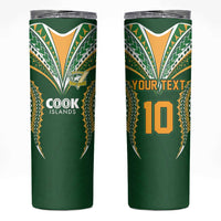 Custom Cook Island Rugby League 2025 Skinny Tumbler Tatau Tribal Pattern-Special Edition Green Color LT03 Green-Yellow - Polynesian Pride