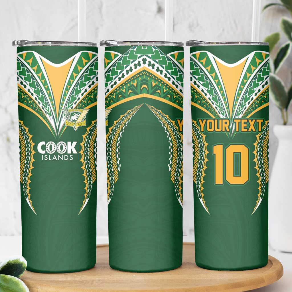 Custom Cook Island Rugby League 2025 Skinny Tumbler Tatau Tribal Pattern-Special Edition Green Color LT03 - Polynesian Pride