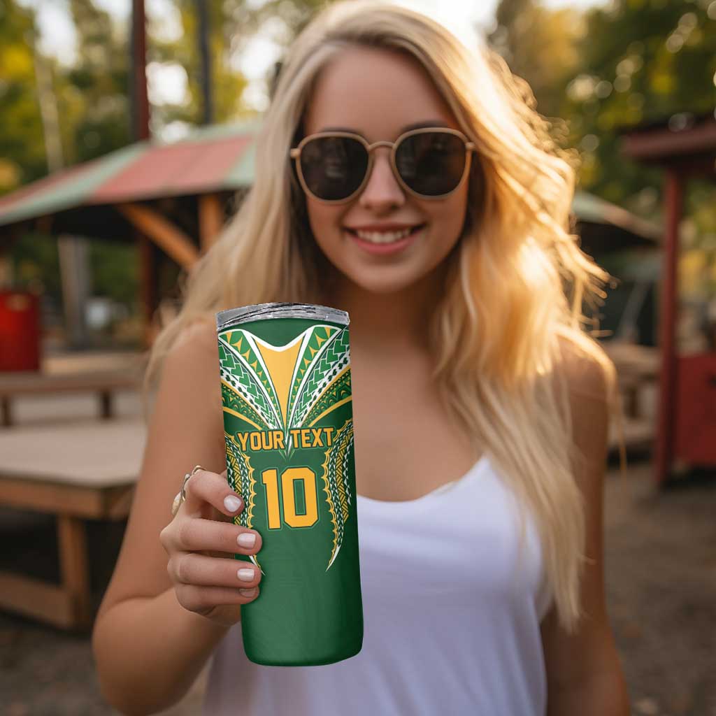 Custom Cook Island Rugby League 2025 Skinny Tumbler Tatau Tribal Pattern-Special Edition Green Color LT03 - Polynesian Pride