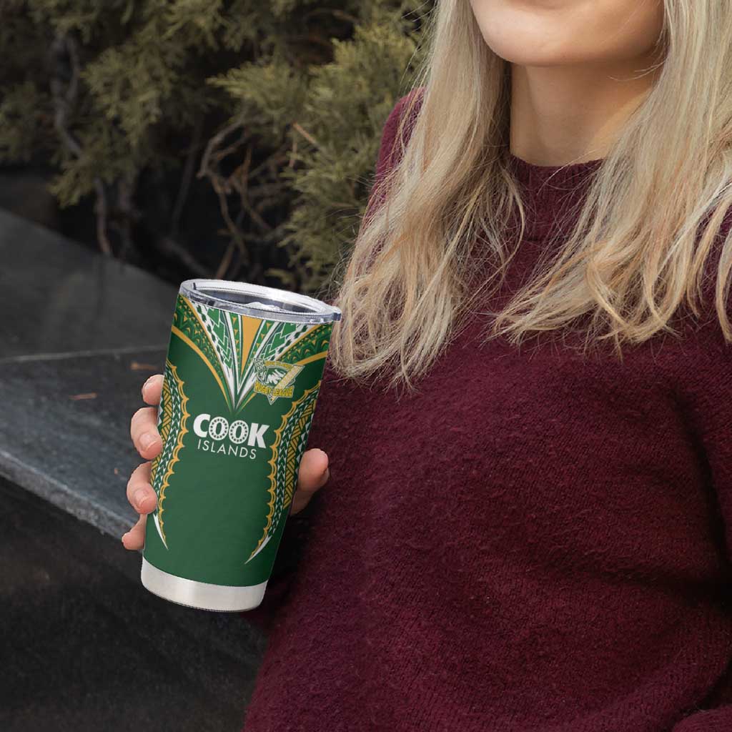 Custom Cook Island Rugby League 2025 Tumbler Cup Tatau Tribal Pattern-Special Edition Green Color