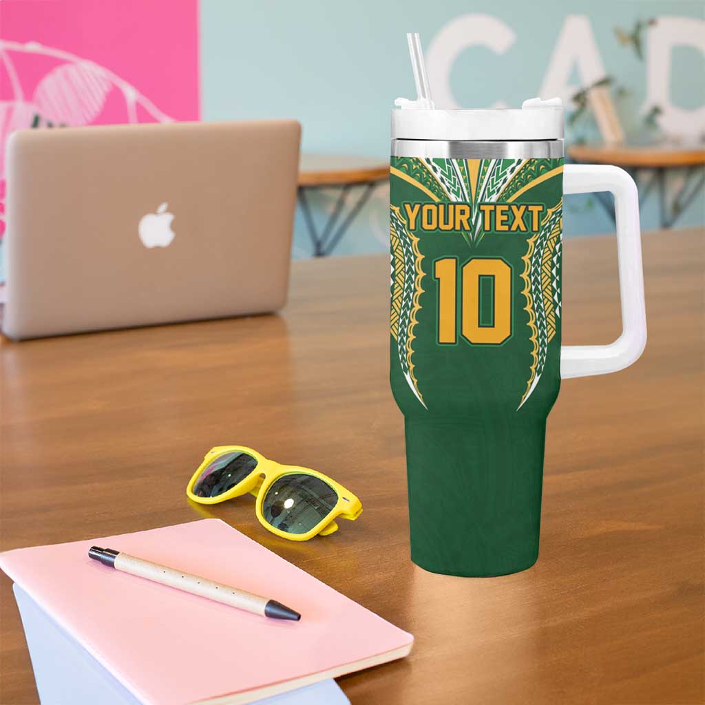 Custom Cook Island Rugby League 2025 Tumbler With Handle Tatau Tribal Pattern-Special Edition Green Color