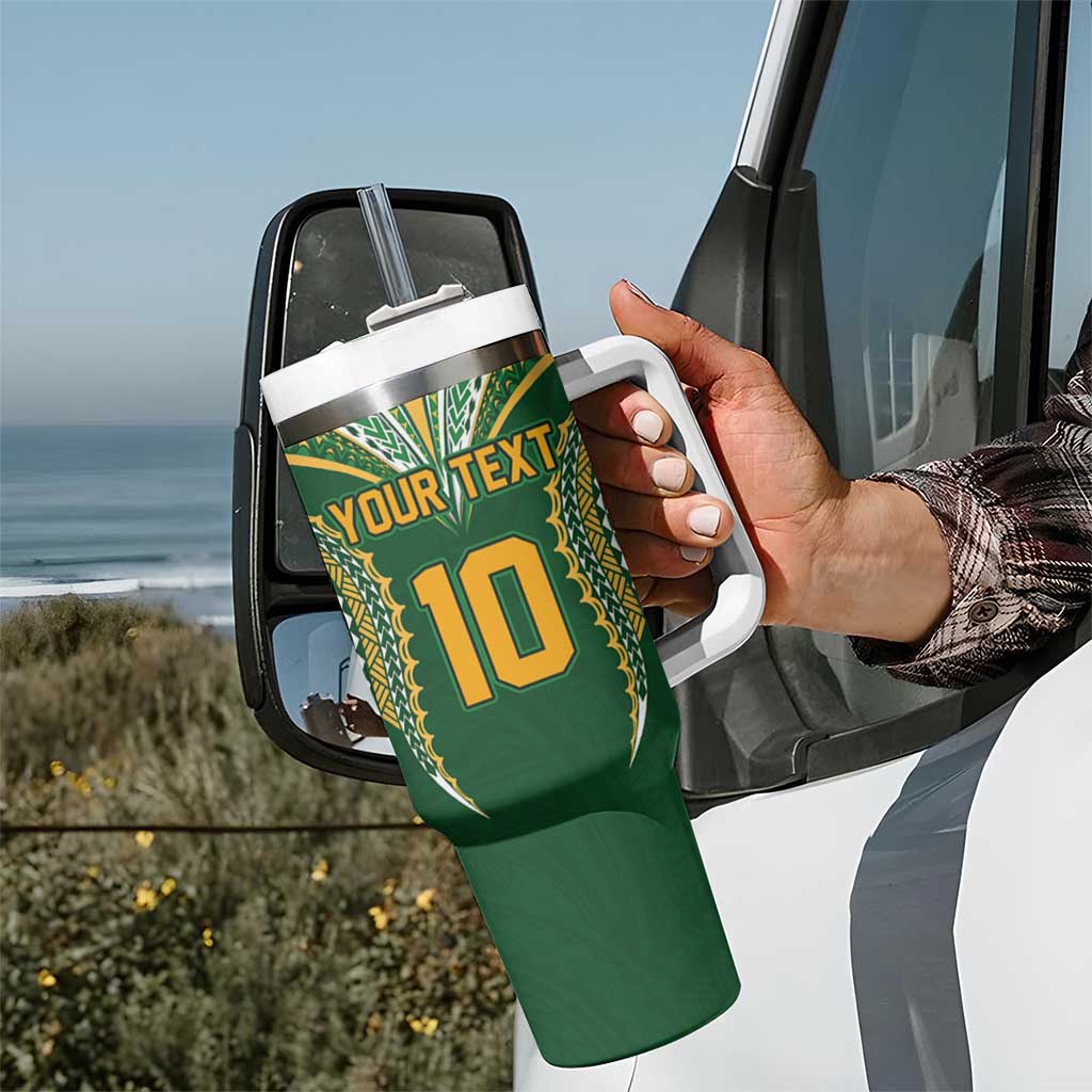 Custom Cook Island Rugby League 2025 Tumbler With Handle Tatau Tribal Pattern-Special Edition Green Color