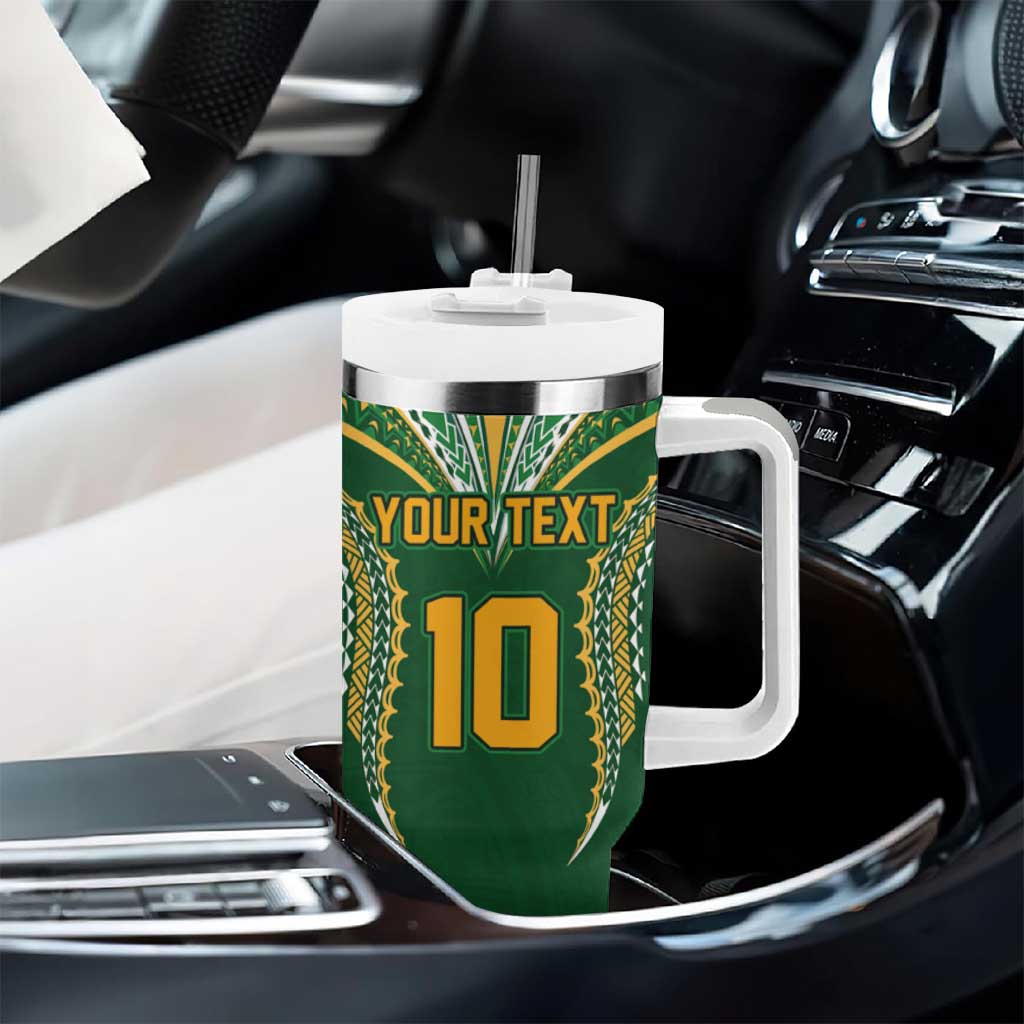 Custom Cook Island Rugby League 2025 Tumbler With Handle Tatau Tribal Pattern-Special Edition Green Color