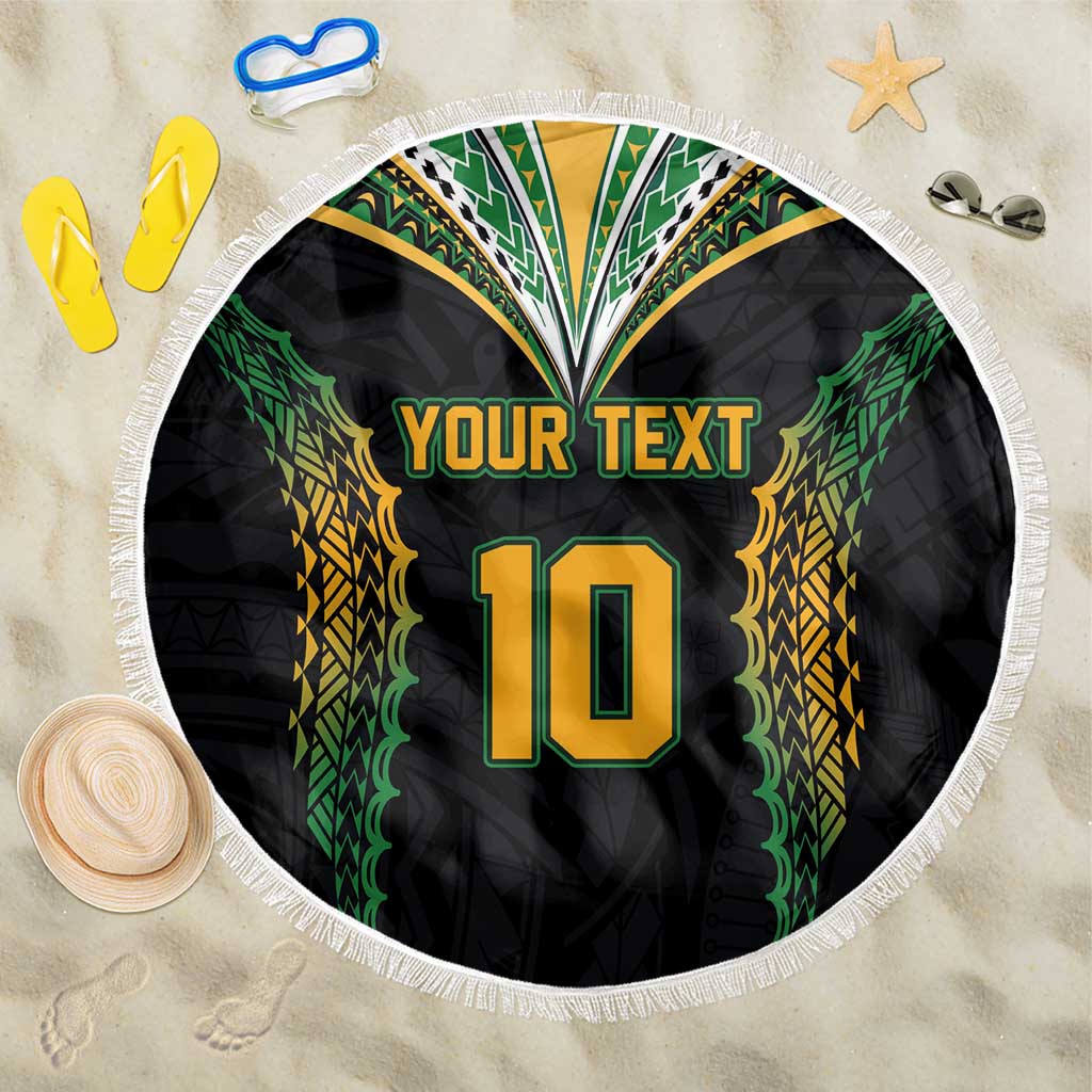 Custom Cook Islands Rugby League Beach Blanket Tatau Tribal Pattern-Special Edition Black Color LT03 One Size 150cm Green-Black - Polynesian Pride