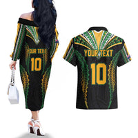 Custom Cook Islands Rugby League Couples Matching Off The Shoulder Long Sleeve Dress and Hawaiian Shirt Tatau Tribal Pattern-Special Edition Black Color LT03 - Polynesian Pride