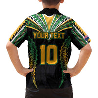 Custom Cook Islands Rugby League Family Matching Off The Shoulder Long Sleeve Dress and Hawaiian Shirt Tatau Tribal Pattern-Special Edition Black Color LT03 - Polynesian Pride